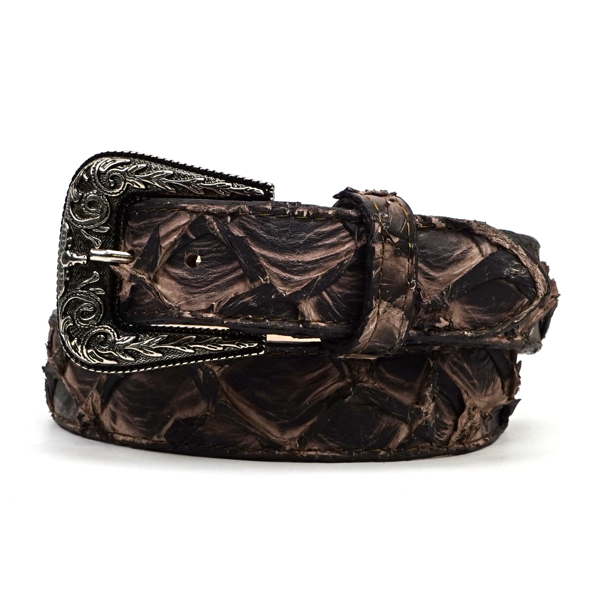 Exotic Full Quilt Pirarucu Belt - Eclipse Brown (C-028)