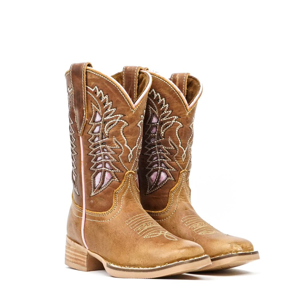 Ranch Tan Girl Boots - Slip-Resistant Sole - Square Toe (K718)