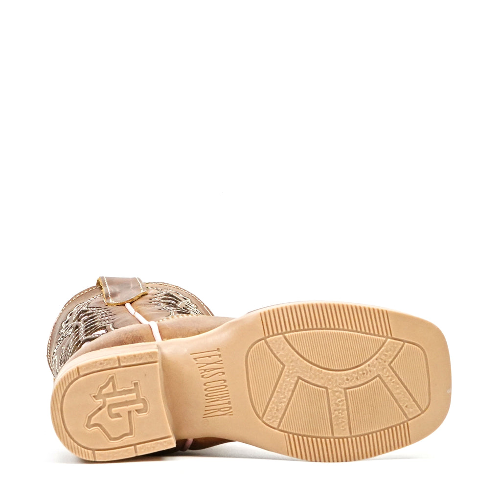 Ranch Tan Girl Boots - Slip-Resistant Sole - Square Toe (K718)