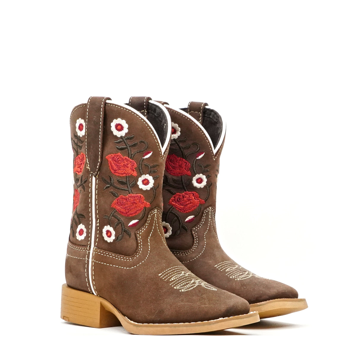 Botas Vaqueras para Niños - Caña Floral Marrón - Punta Cuadrada (TCK020)
