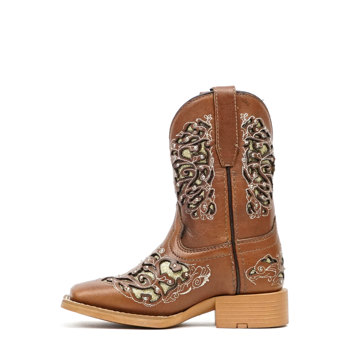Tan & Crystals Girls Boots - Slip-Resistant Soles - Square Toe