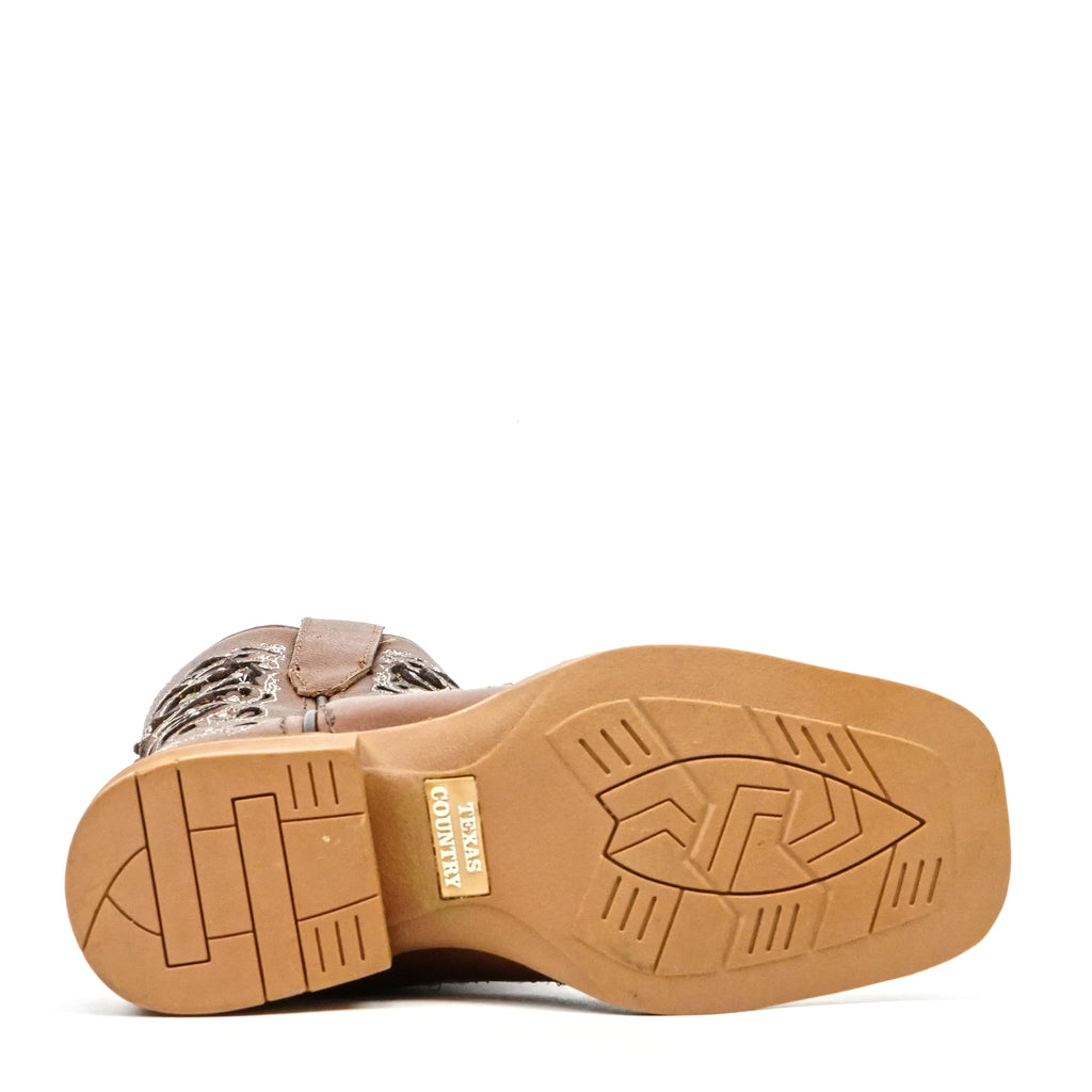Tan & Crystals Girls Boots - Slip-Resistant Soles - Square Toe