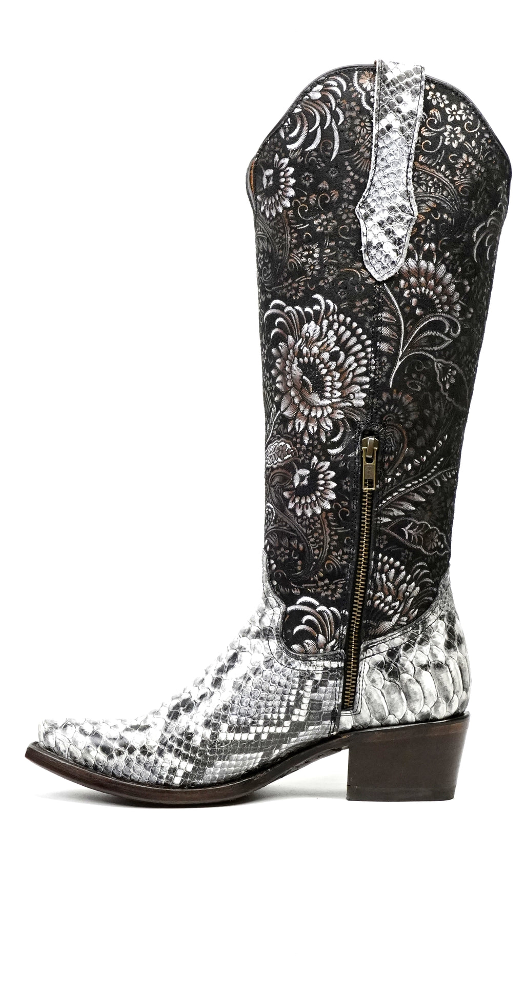 Marcie - Botas vaqueras Python Natural - Piel grabada - Caña alta - Punta fina (E867)