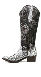Marcie - Botas vaqueras Python Natural - Piel grabada - Caña alta - Punta fina (E867)