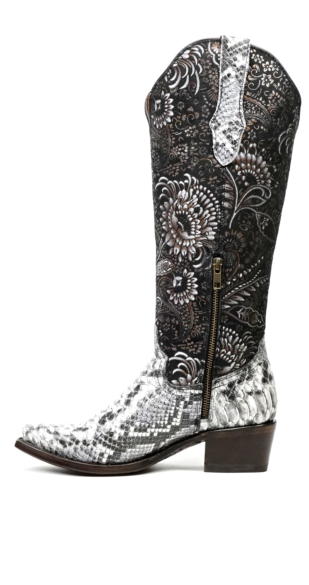 Marcie - Botas vaqueras Python Natural - Piel grabada - Caña alta - Punta fina (E867)