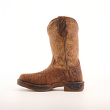 The Tan Brown Rough Out - Waterproof - Soft Toe displays a brown cowboy boot made from premium cowhide leather with intricate embroidery on the shaft against a plain white background. A slightly worn look and features like a sturdy sole and pull tab highlight its handcrafted excellence.