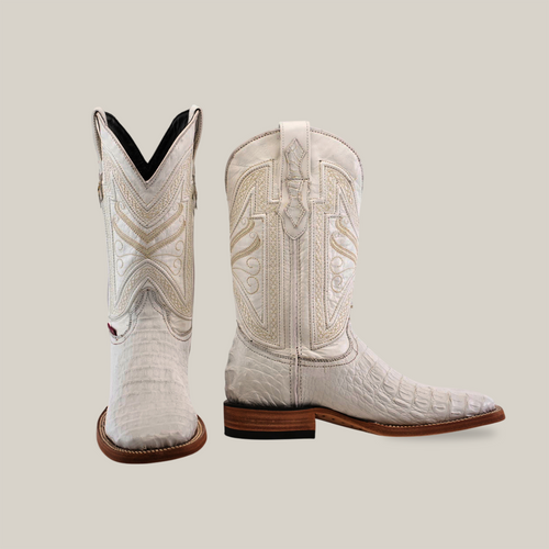 Exotic Caiman Horn Back - White - Square Toe