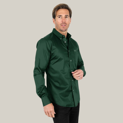 Men’s Single Pocket Logo Modern Fit Stretch Dress Shirt - Green - CTL9667