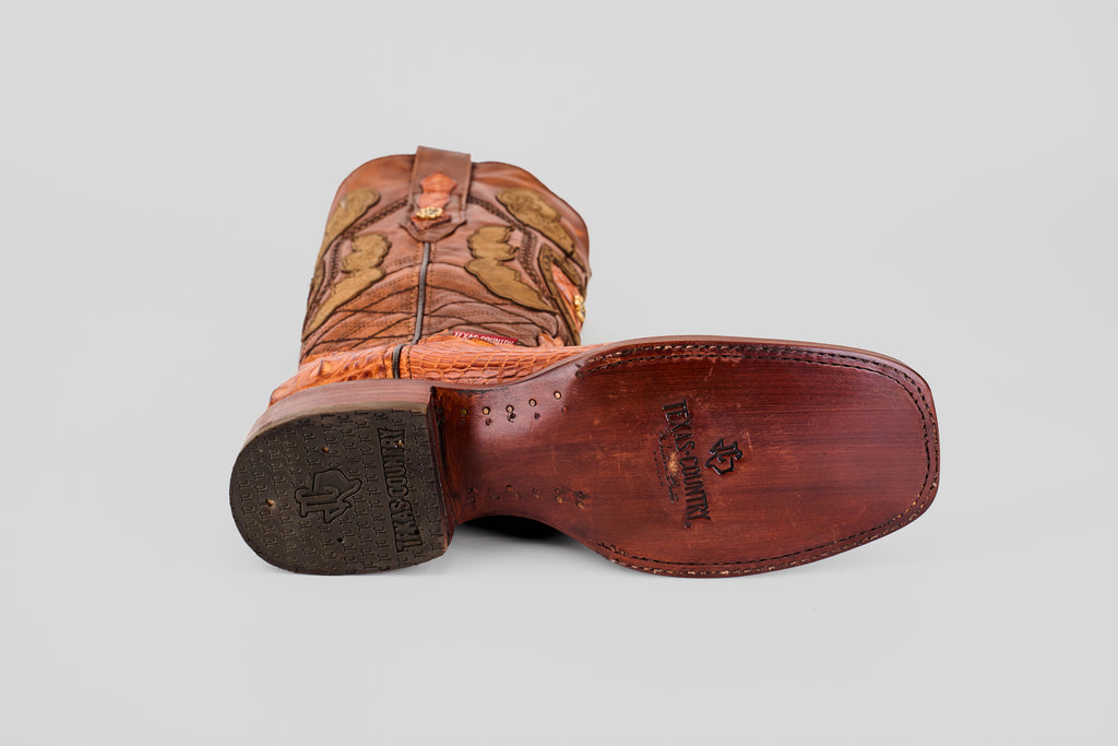 James Alligator Head Boots - Cognac - Square Toe (AP50)