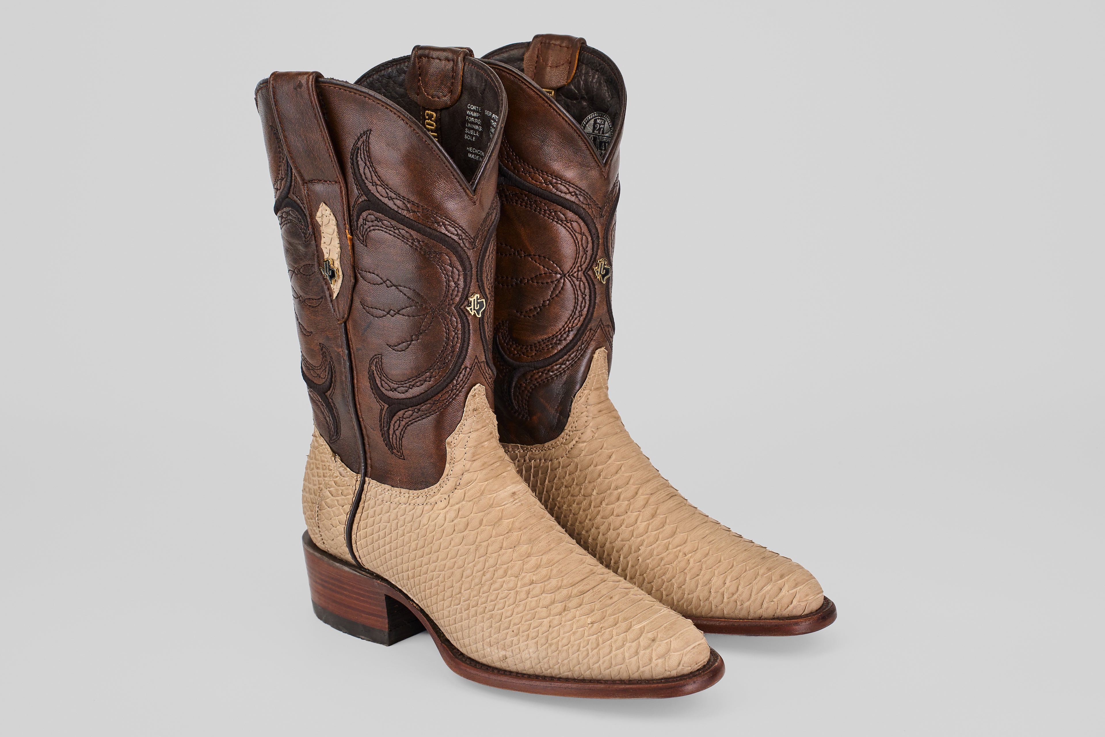 Tanner Python Boots - Cappuccino - Roper Toe (PN240)