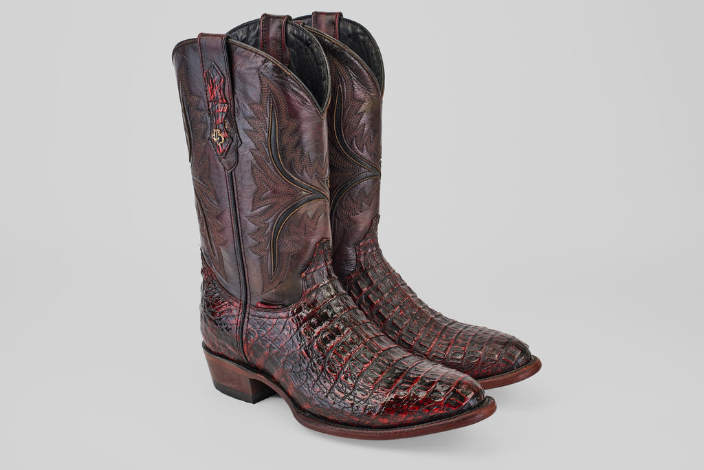 Rhodes Caiman Hornback Boots - Black Cherry - Round Toe (LM220)