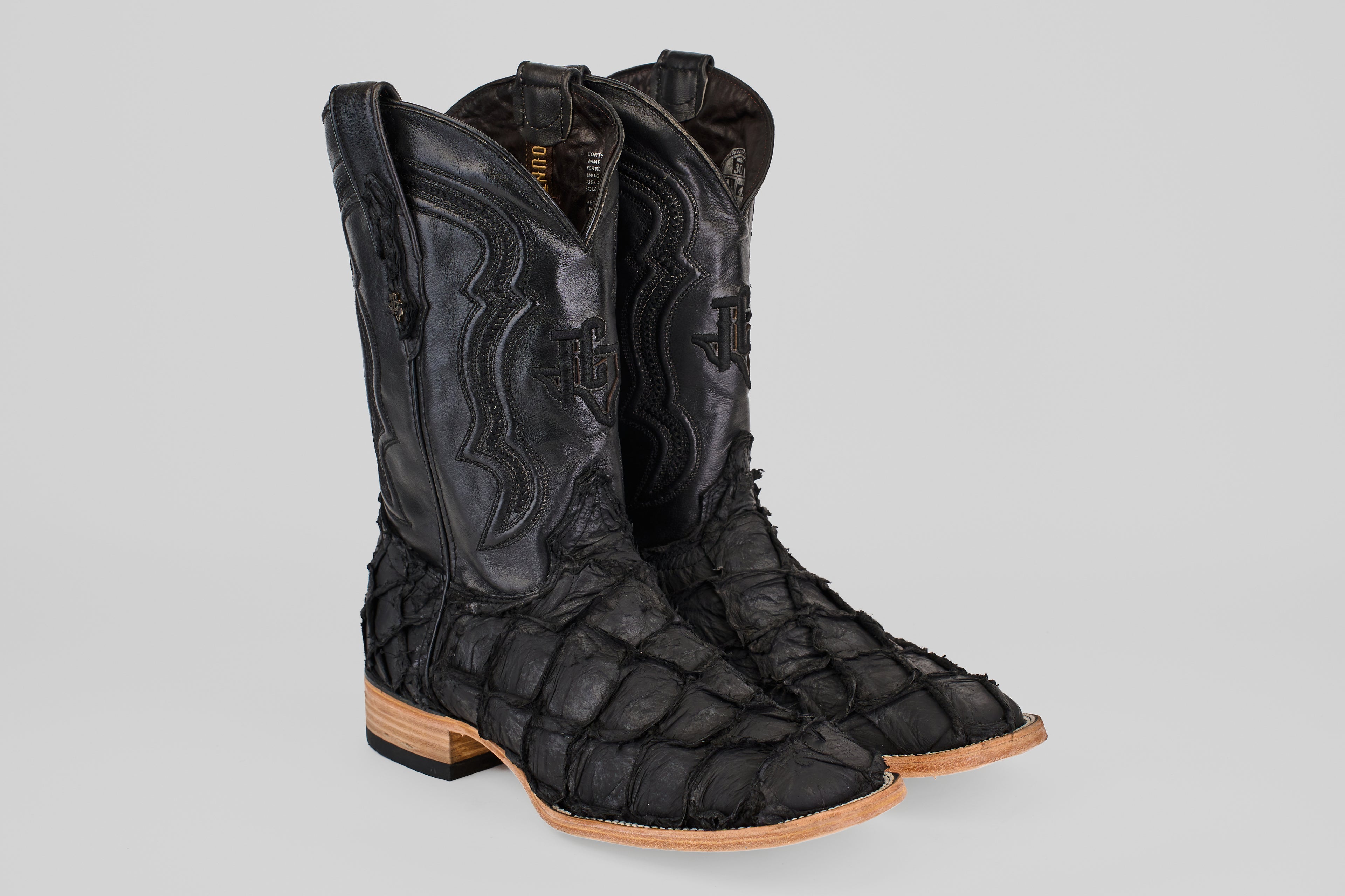 Connor Pirarucu Fish Boots - Matte Black - Square Toe (PZ60)