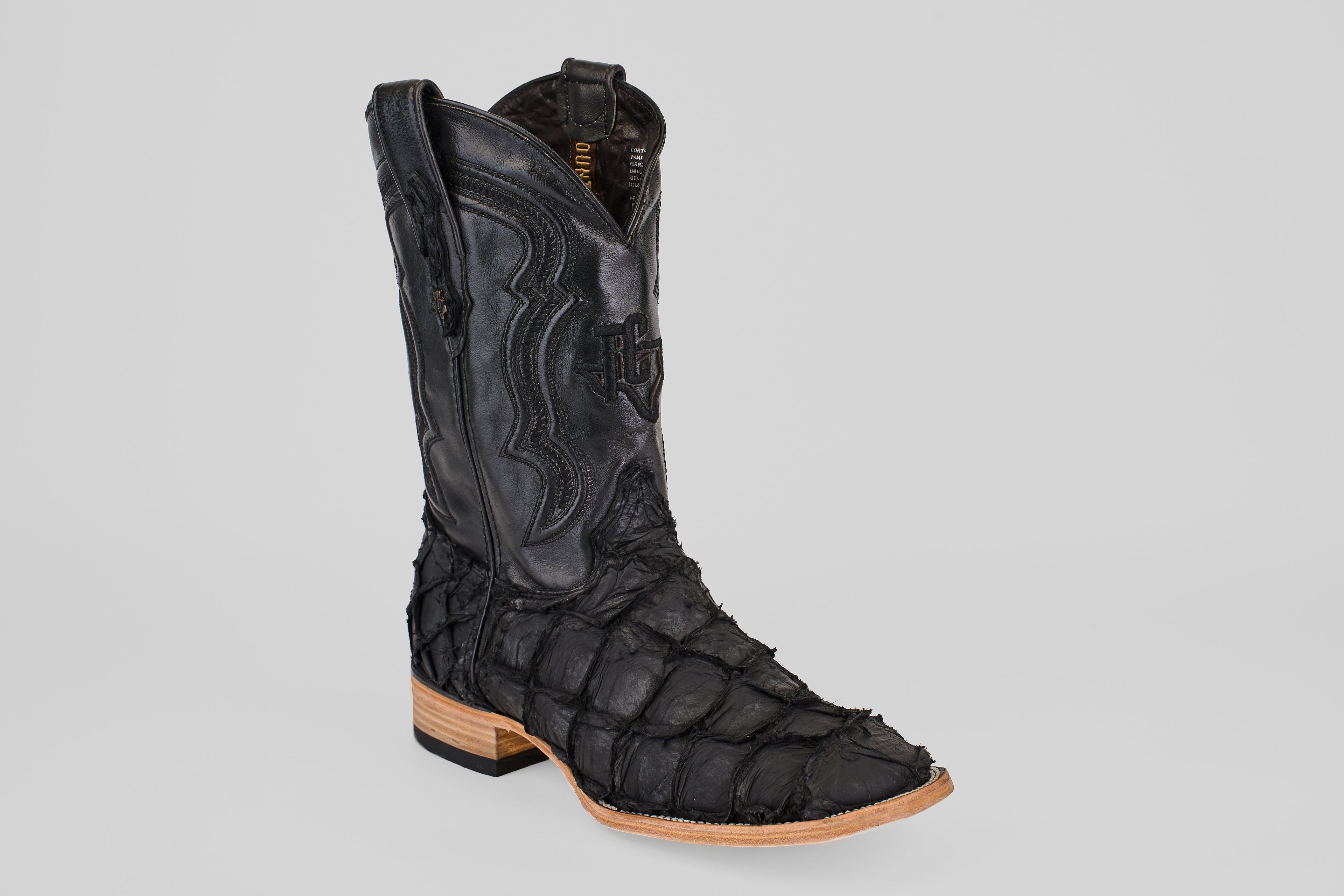 Connor Pirarucu Fish Boots - Matte Black - Square Toe (PZ60)