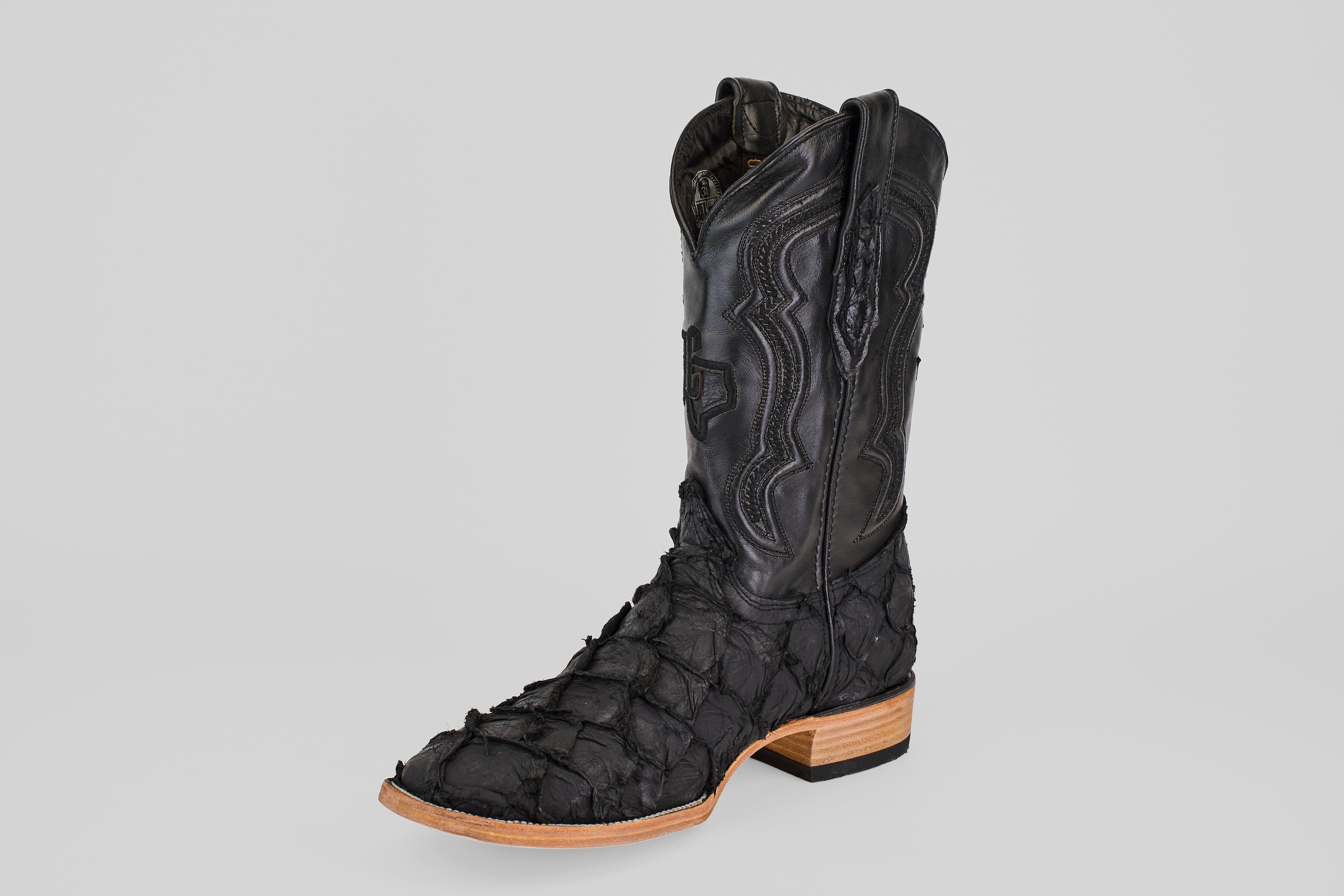Connor Pirarucu Fish Boots - Matte Black - Square Toe (PZ60)