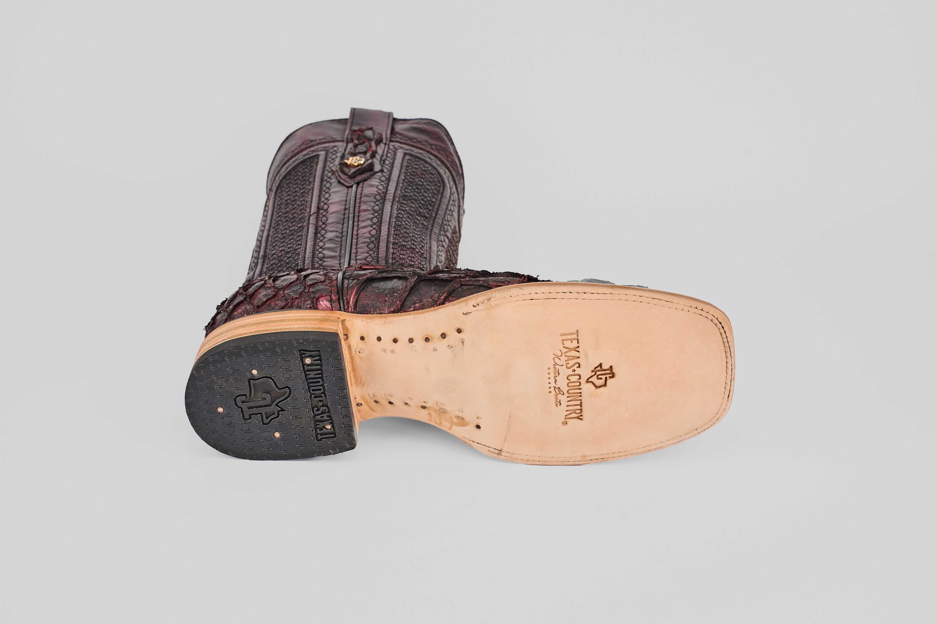 Connor Pirarucu Fish Boots - Matte Black Cherry - Square Toe (PZ60)