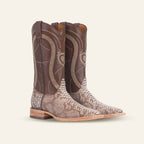 Python Camel Boots - Embossed Leather - Square Toe (E913)
