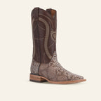 Python Camel Boots - Embossed Leather - Square Toe (E913)