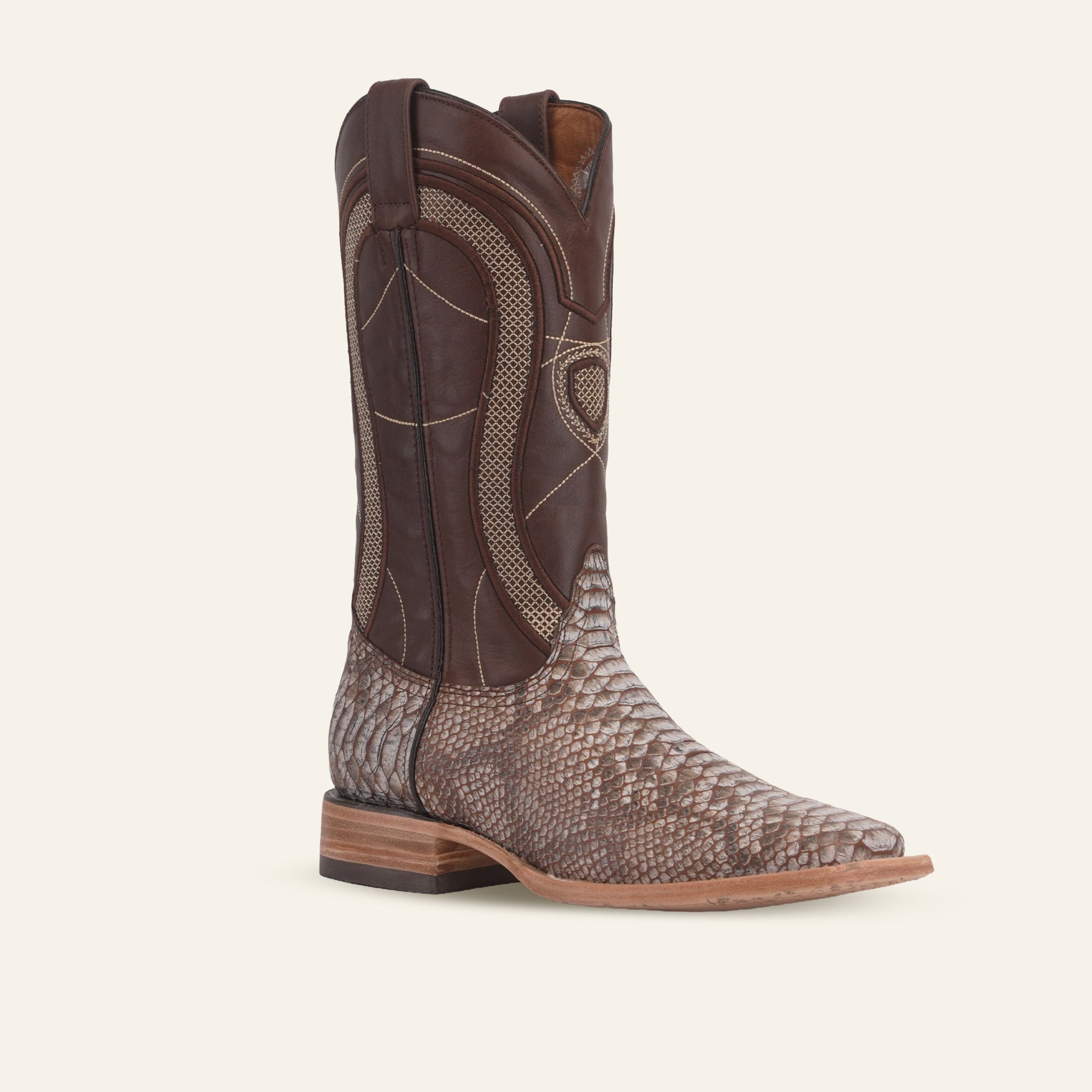 Python Camel - Embossed Leather - Square Toe (E913)