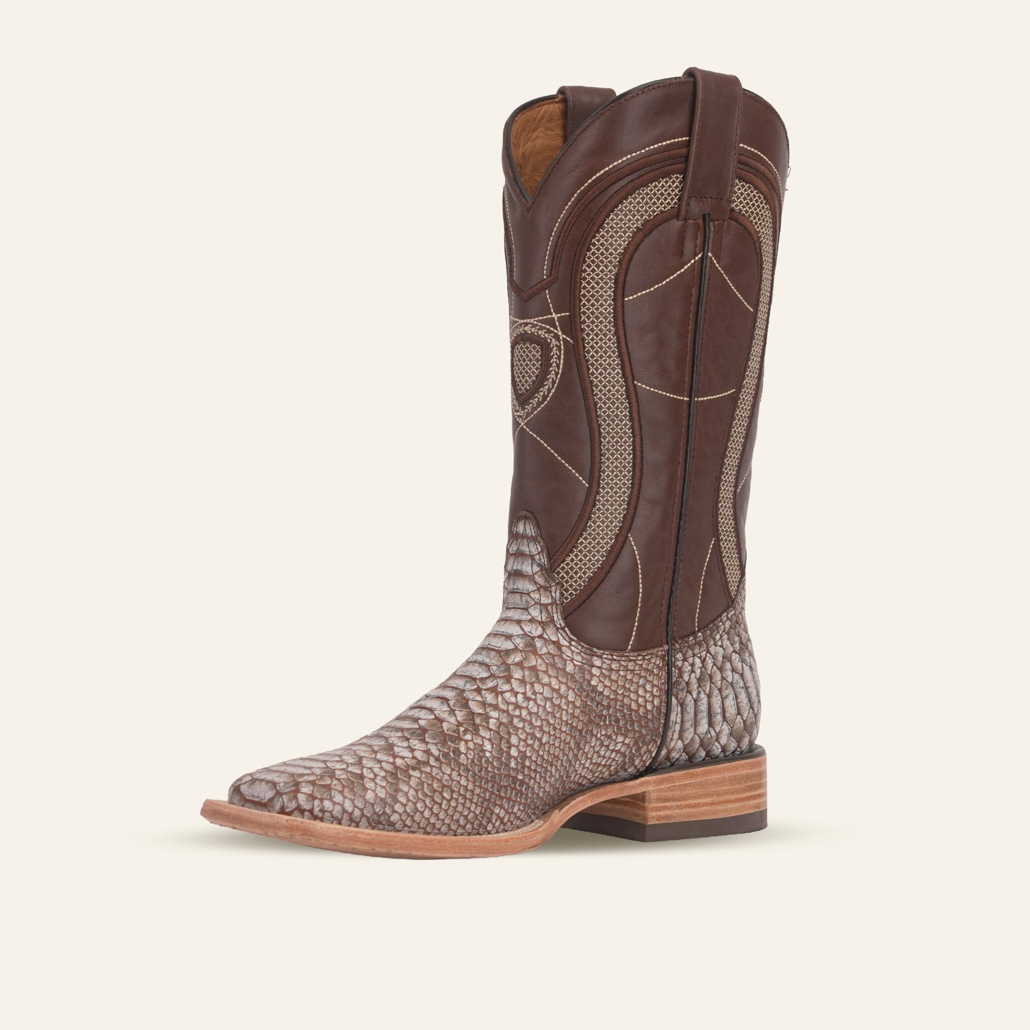 Python Camel - Embossed Leather - Square Toe (E913)