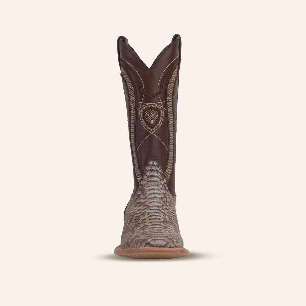 Python Camel Boots - Embossed Leather - Square Toe (E913)