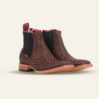 Basket Weave Ankle Boots - Brown - Square Toe (E1200)