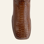Snake Cowboy Boots - Brown Embossed Leather - Square Toe (E948)