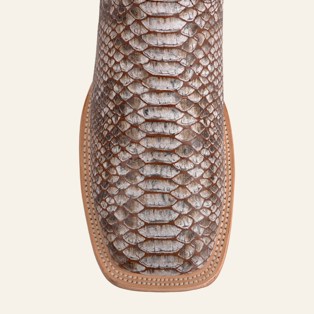Python Camel Boots - Embossed Leather - Square Toe (E913)