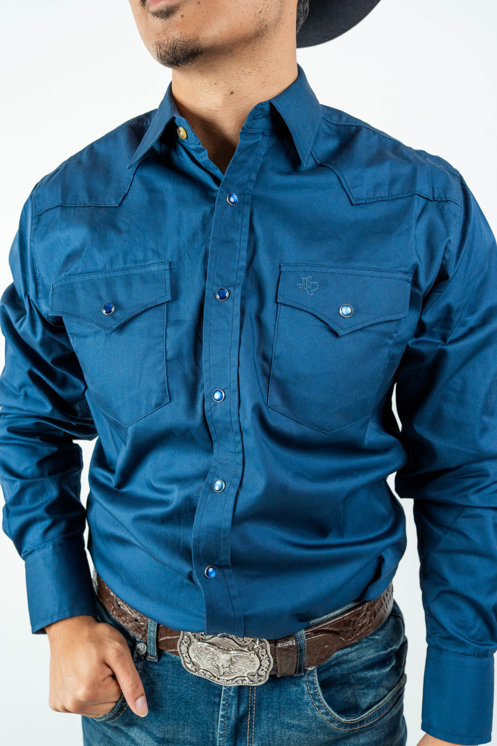 Texas Country - Solid Navy Blue Button-Down Long-Sleeve Shirt (AC110L/T)