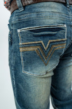 Rough Spur - Men's Dark Blue Boot Cut Denim Jeans (RS-007)