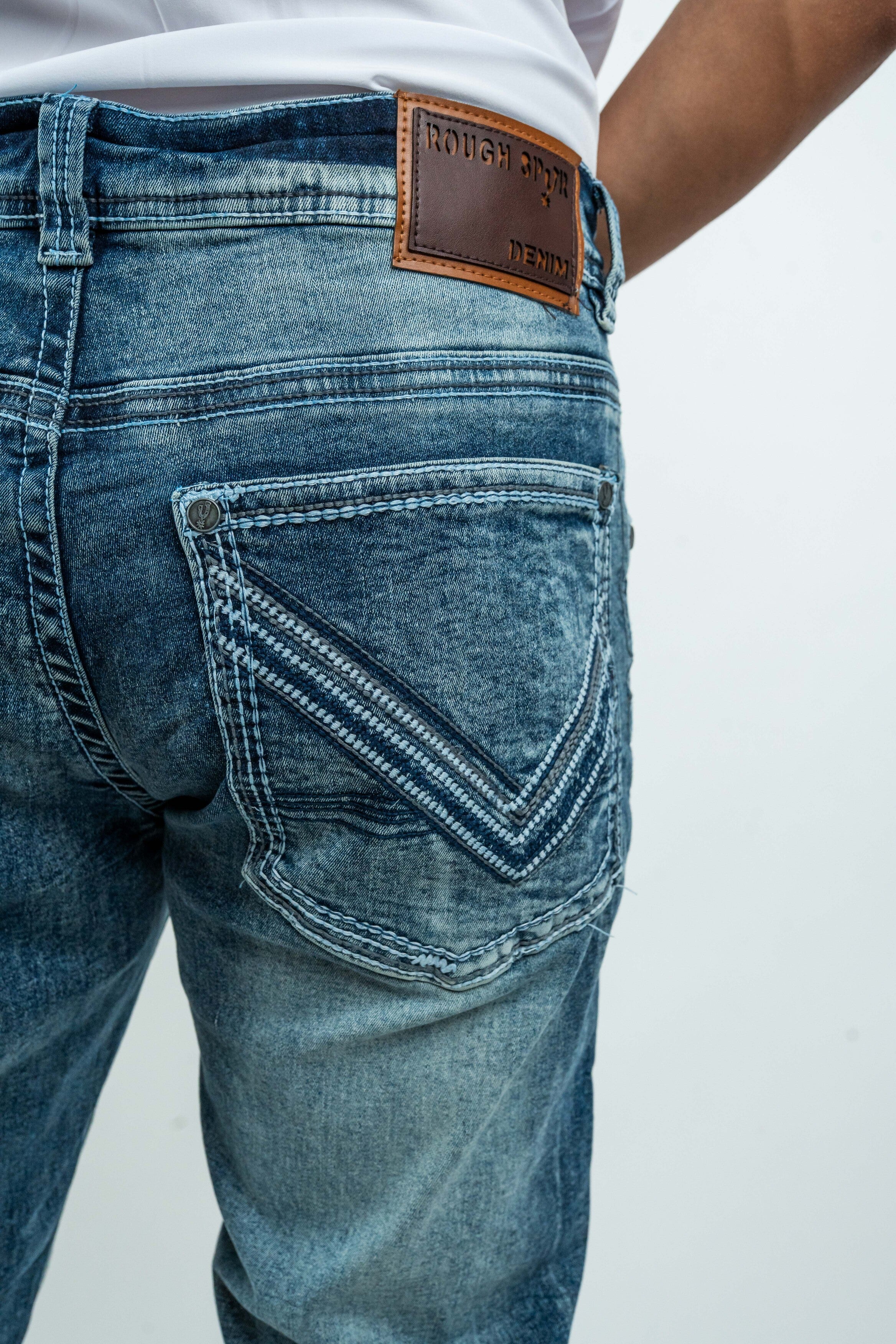 Rough Spur - Men's Boot Cut Light Blue Denim Jeans (RS-017)