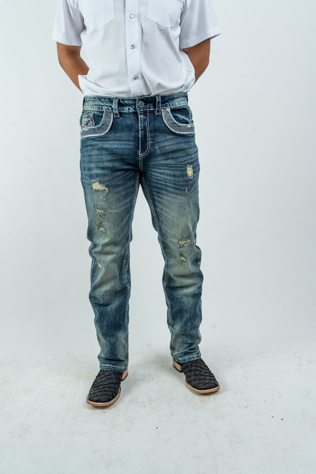 Rough Spur - Men's Straight Fit Dark Blue Denim Jeans (RS-015)