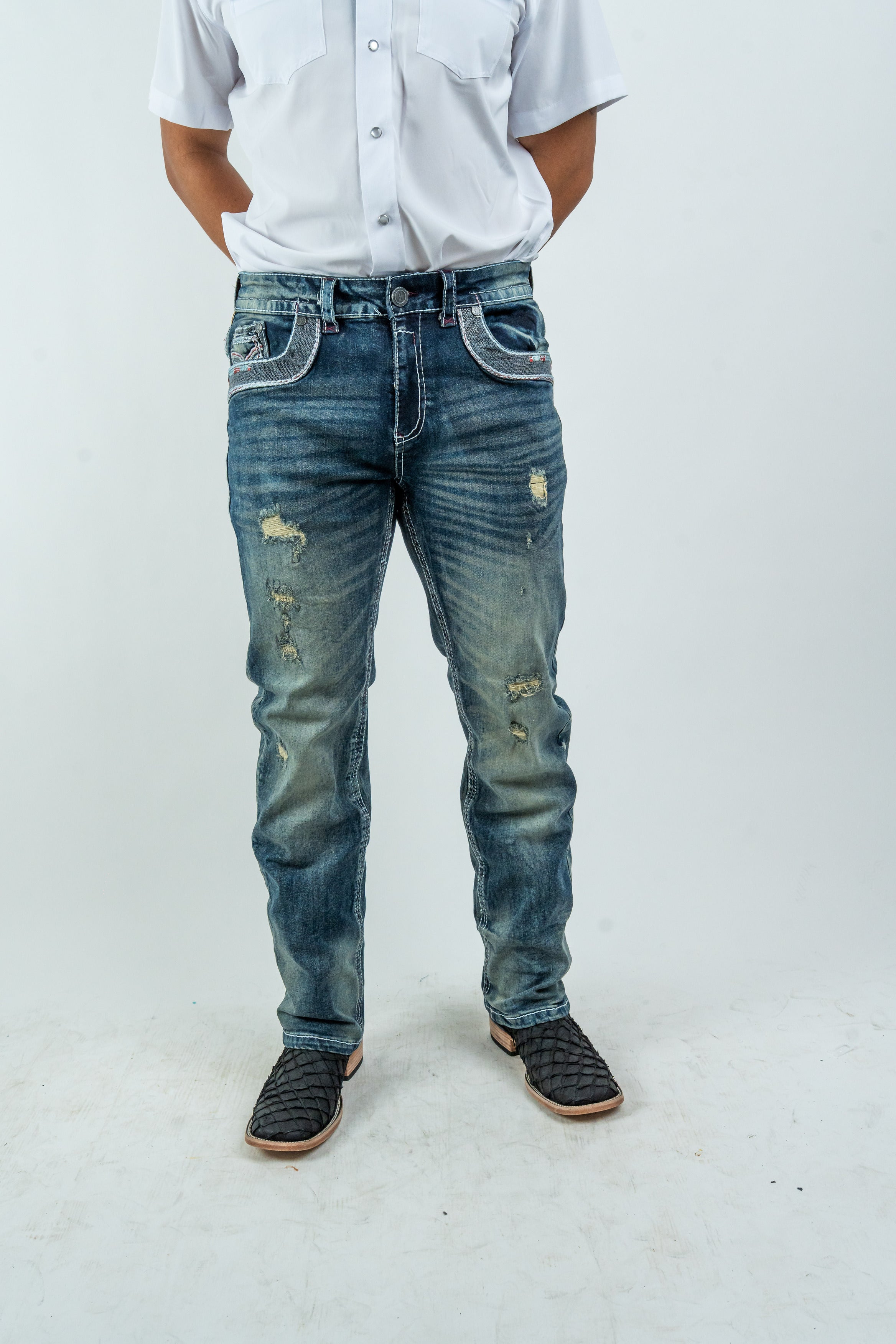 Rough Spur - Men's Straight Fit Dark Blue Denim Jeans (RS-015)