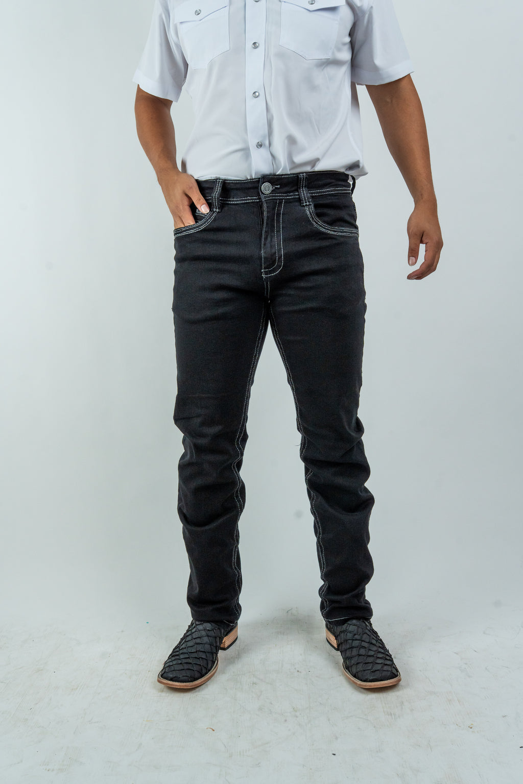 Rough Spur - Men's Boot Cut Black Denim Jeans (RS-008)