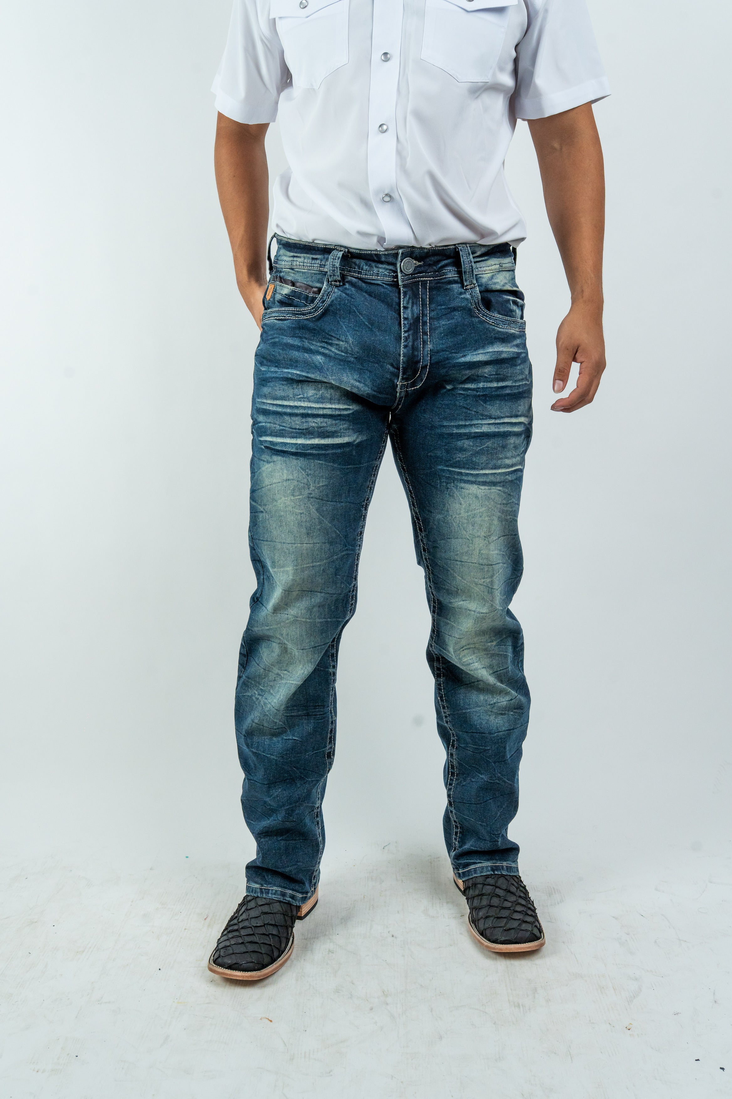 Rough Spur - Men's Boot Cut Dark Blue Denim Jeans (RS-008)