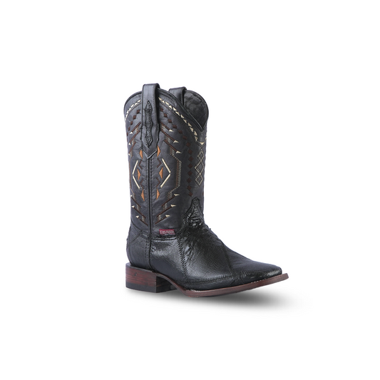 Texas Country Western Boot Ostrich Rombos Black