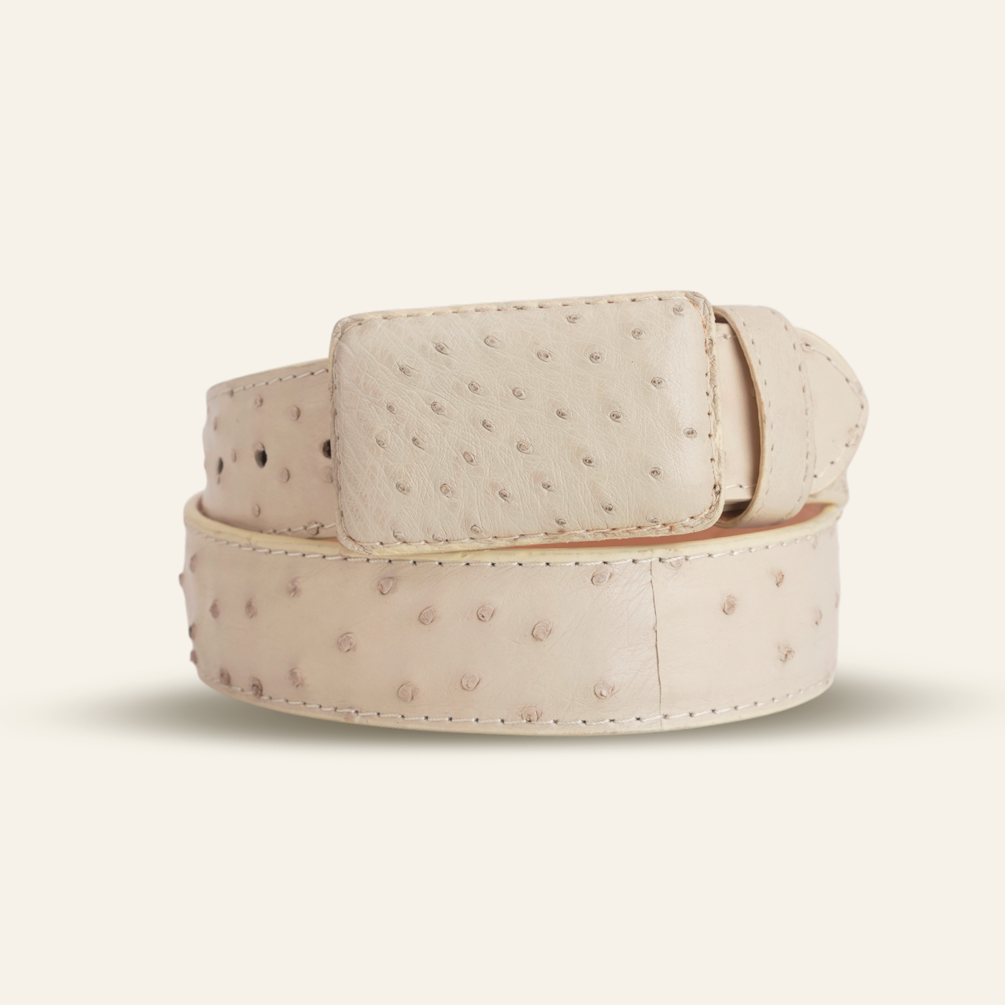 Exotic Full Quilt Ostrich Belt - Bone (C-001)