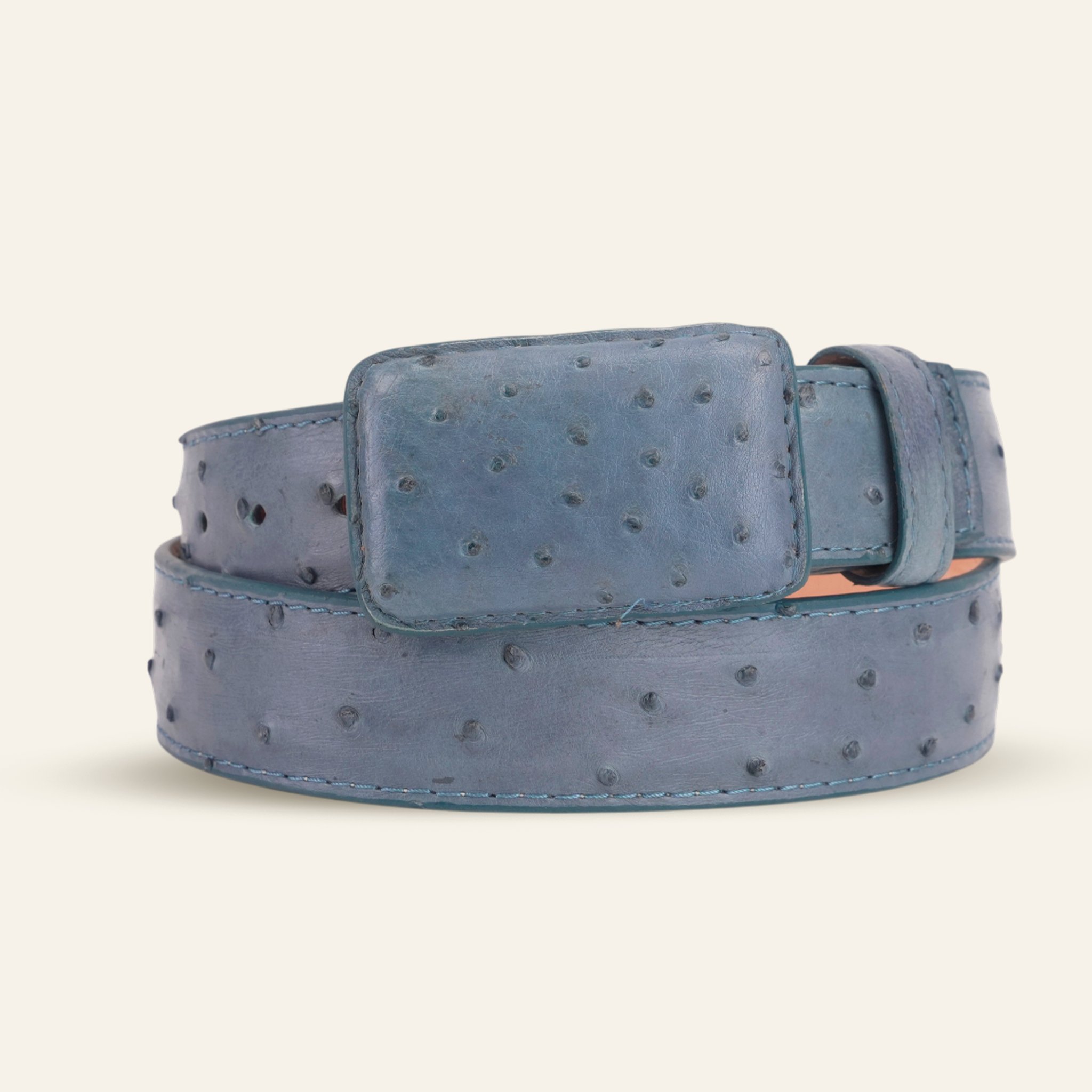 Avestruz Exótica Acolchada Completa - Cinturón Blue Jean
