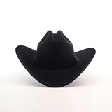 The 10X Jerarca Black, a handcrafted cowboy hat with a wide brim and high crown, is centered on a plain white background, epitomizing traditional western headwear.