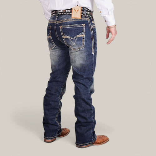 Western Blue Straight Fit Embroidered Jeans - W433