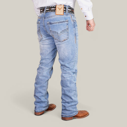 Western Blue Straight Fit Embroidered Jeans - W434