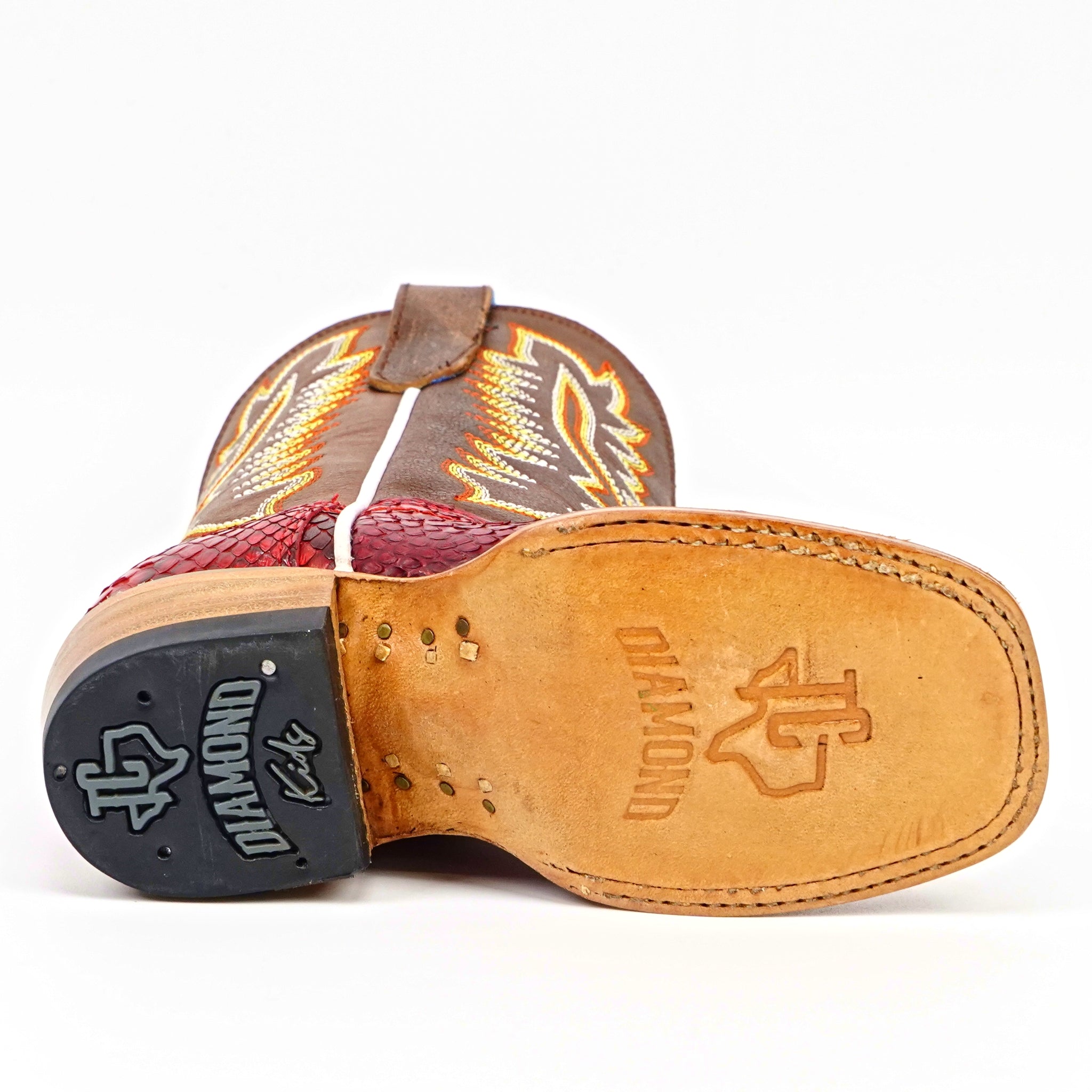 Kids Python Boots - Red - Square Toe (Nigeria Tobacco Shaft)
