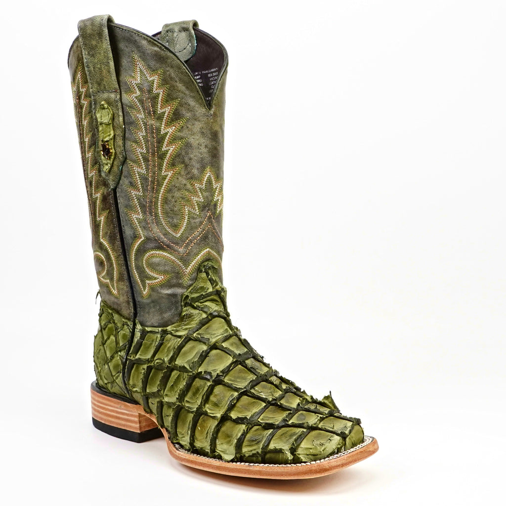 Connor Pirarucu Fish Boots - Agave Green - Square Toe (PZ60)