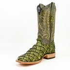 Connor Pirarucu Fish Boots - Agave Green - Square Toe (PZ60)