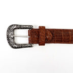 Cinturón de caimán exótico de acolchado completo - Brandy (C-028)