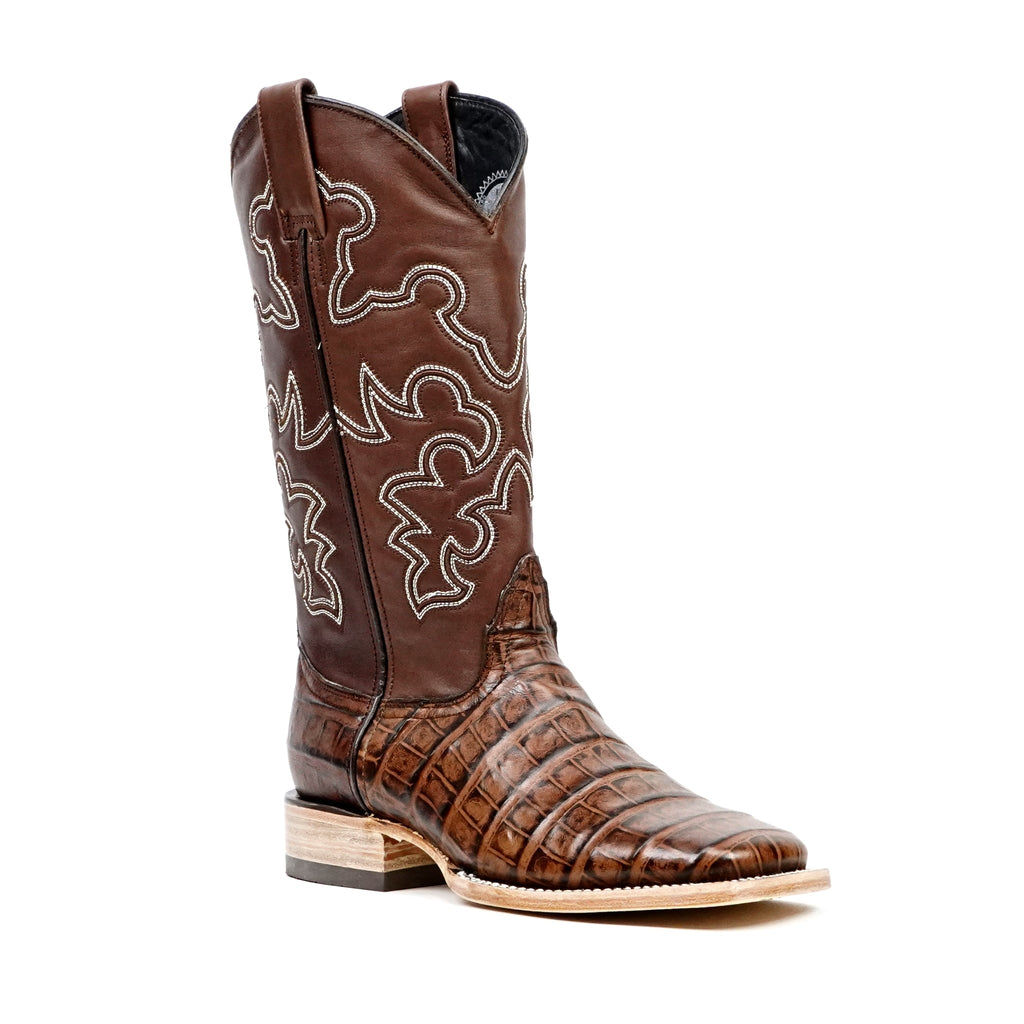 Alligator Belly Choco Cowboy Boots - Embossed Leather - Square Toe (E423) - Gomez Western Wear