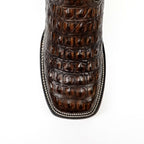 Alligator Hornback Dark Caramel Boots - Embossed Leather - Square Toe (E958) - Gomez Western Wear