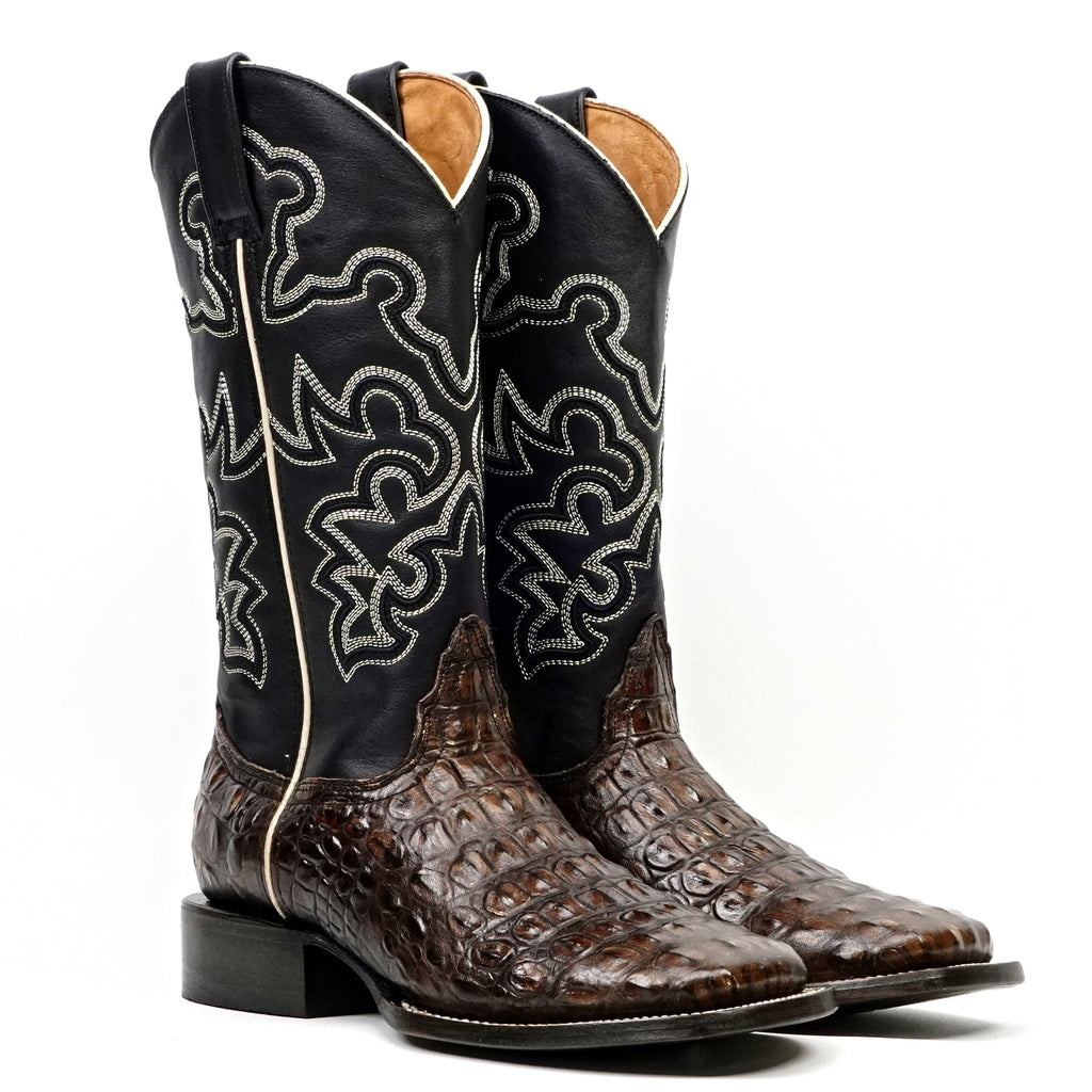 Alligator Hornback Dark Caramel Boots - Embossed Leather - Square Toe (E958) - Gomez Western Wear