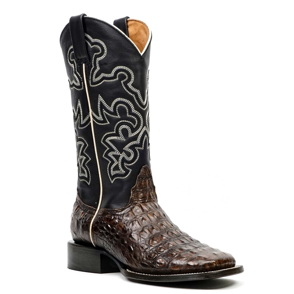 Alligator Hornback Dark Caramel Boots - Embossed Leather - Square Toe (E958) - Gomez Western Wear