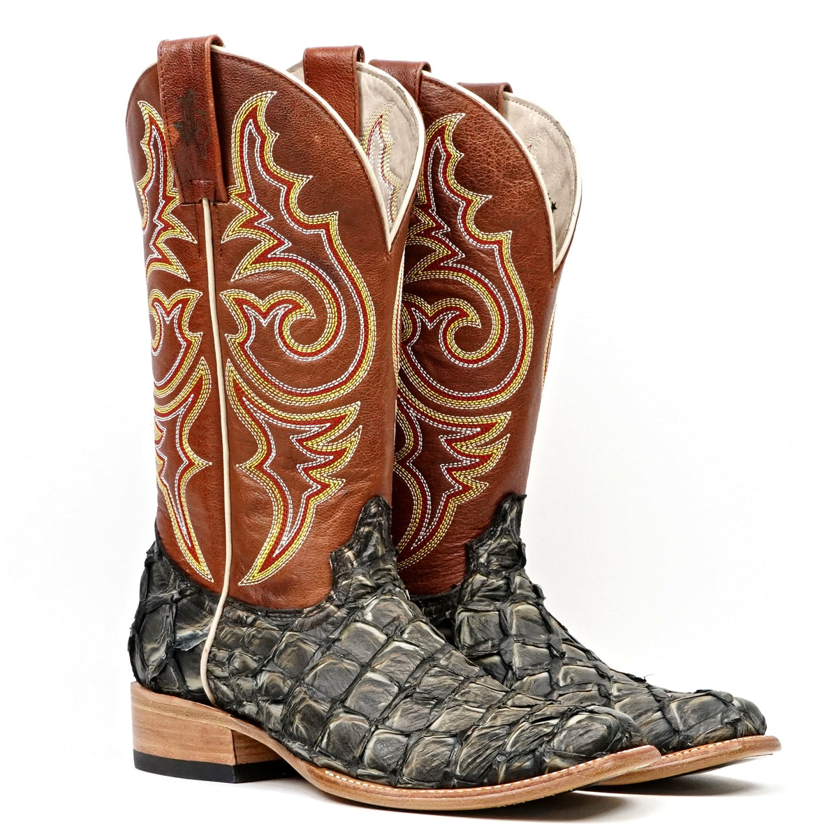 Butch Pirarucu Fish Boots - Camel Black - Narrow Square Toe - Gomez Western Wear