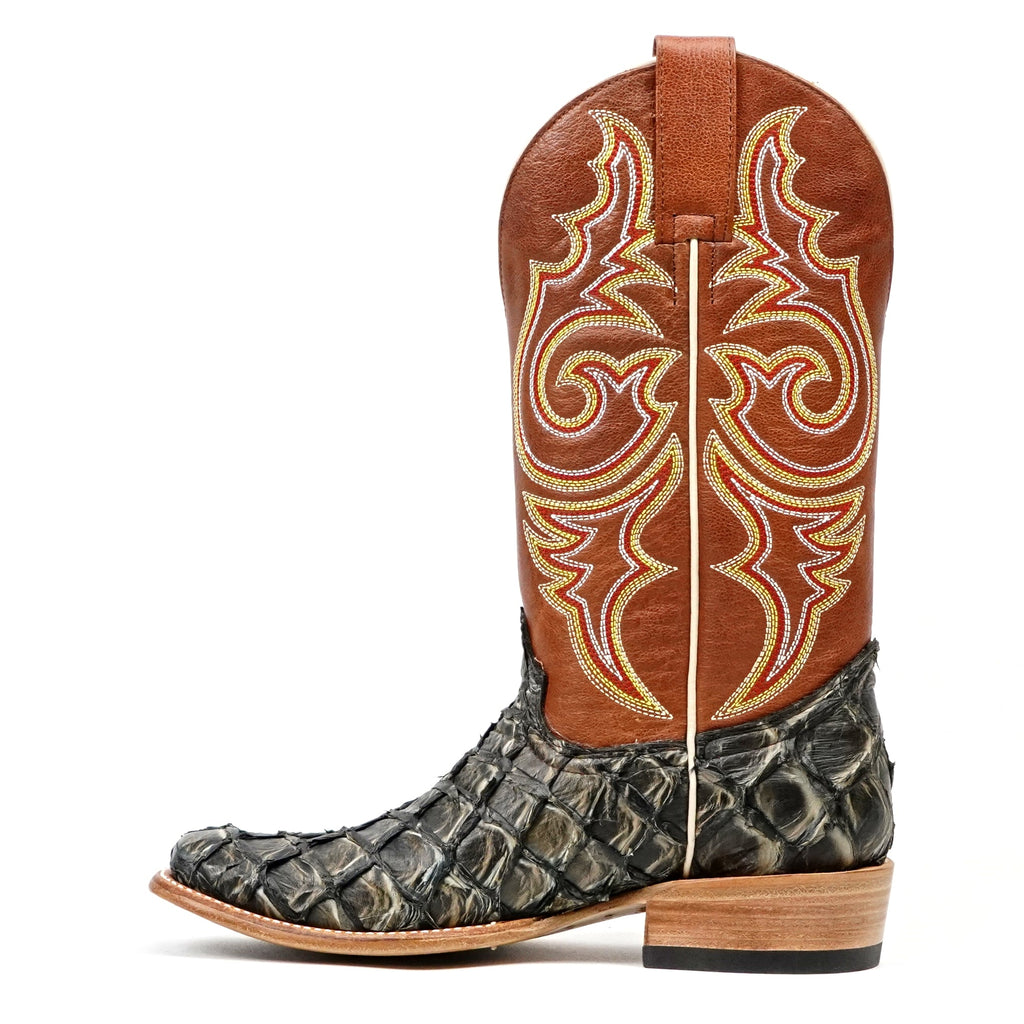 Butch Pirarucu Fish Boots - Camel Black - Narrow Square Toe - Gomez Western Wear